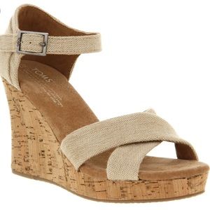 Toms Burlap Strappy Wedge Sandal